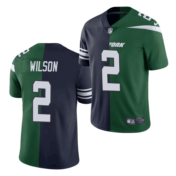 Men's NJets #2 Zach Wilson 2021 Green/Navy NFL Split Stitched Jersey